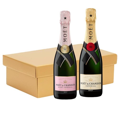 Moet & Chandon Mixed Brut & Rose Champagne 37.5cl Twin Hamper Gift Box